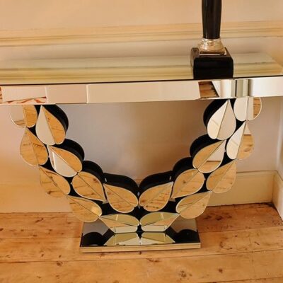 Silver Leaf Designed Mirrored Glass Console Table